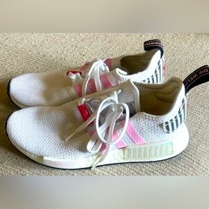 Adidas Women's NMD_R1 White True Pink Hologram Cloud White Sneakers Size 8.5